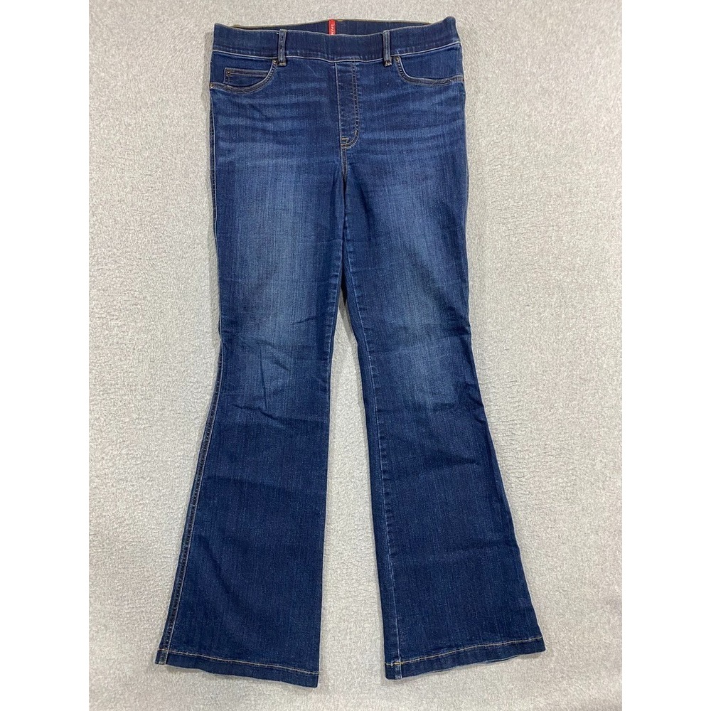 Spanx Jeans Womens XL Flare Leg Pull On Dark Wash Stretch Denim High Rise Boho